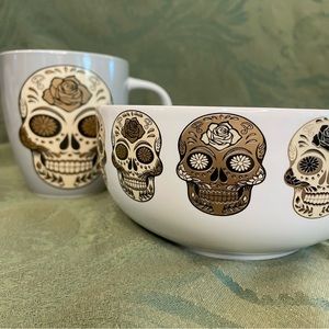Day of the Dead style mug and bowl set by Eaton Fine Dining. No chips or cracks.